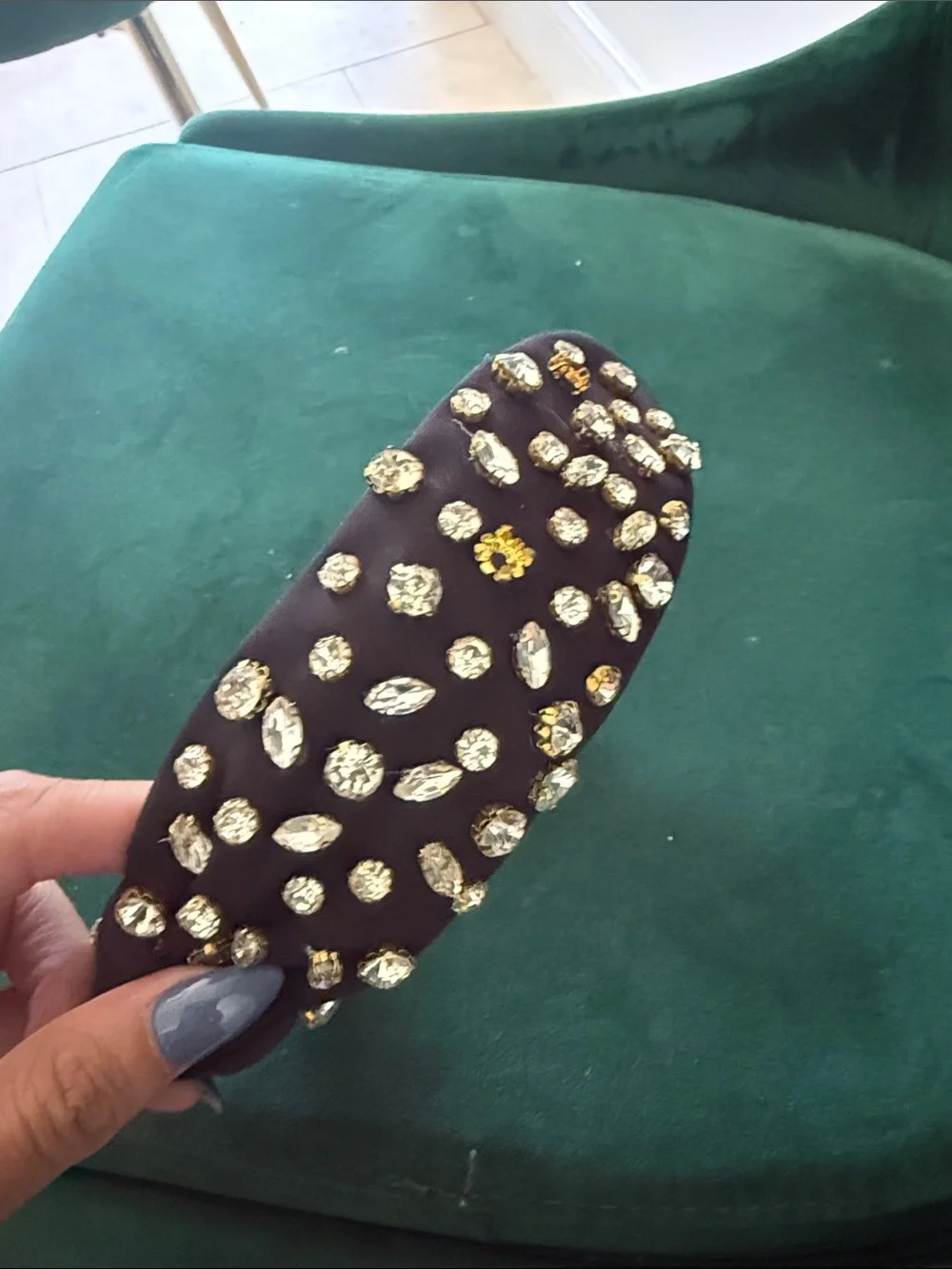 Embellished Black Knotted Headband with Gold Stones NEVER WORN